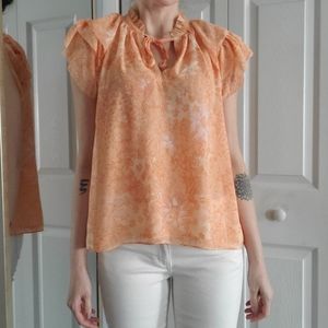 House of Harlow 1960 Peach and white short sleeve blouse neck ties Size Medium